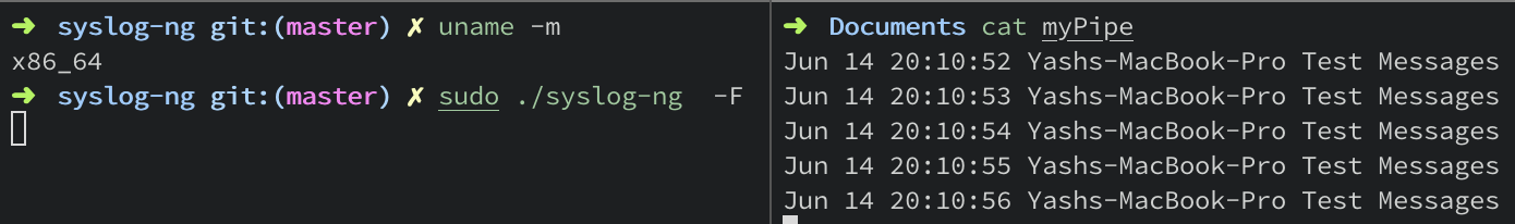 pipe() destination driver tested on macOS (x86)